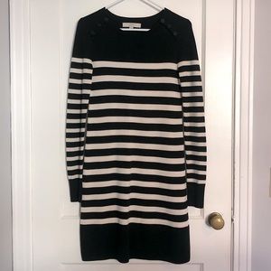 LOFT Black & White Striped Sweater Dress, Size Small